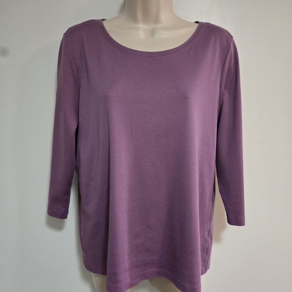 LL Bean Petite PL Purple Supima Cotton Minimalist Casual Top 3/4 Sleeve 501643